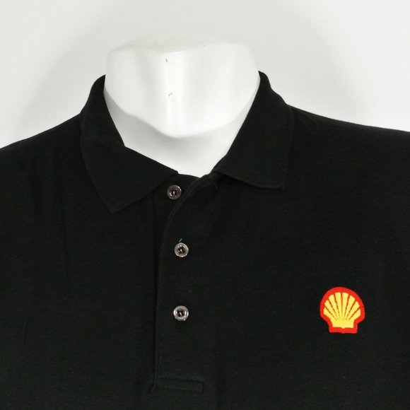SHELL Gas Station Oil Employee Uniform Men's Black Polo Shirt Size S Small - Picture 2 of 15